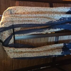 Floral Patterned Womens' Long Scarf with Navy Accents